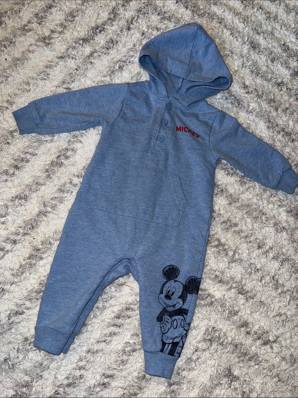 9m
Vintage Disney Kids Blue Mickey Hooded One-Piece Romper